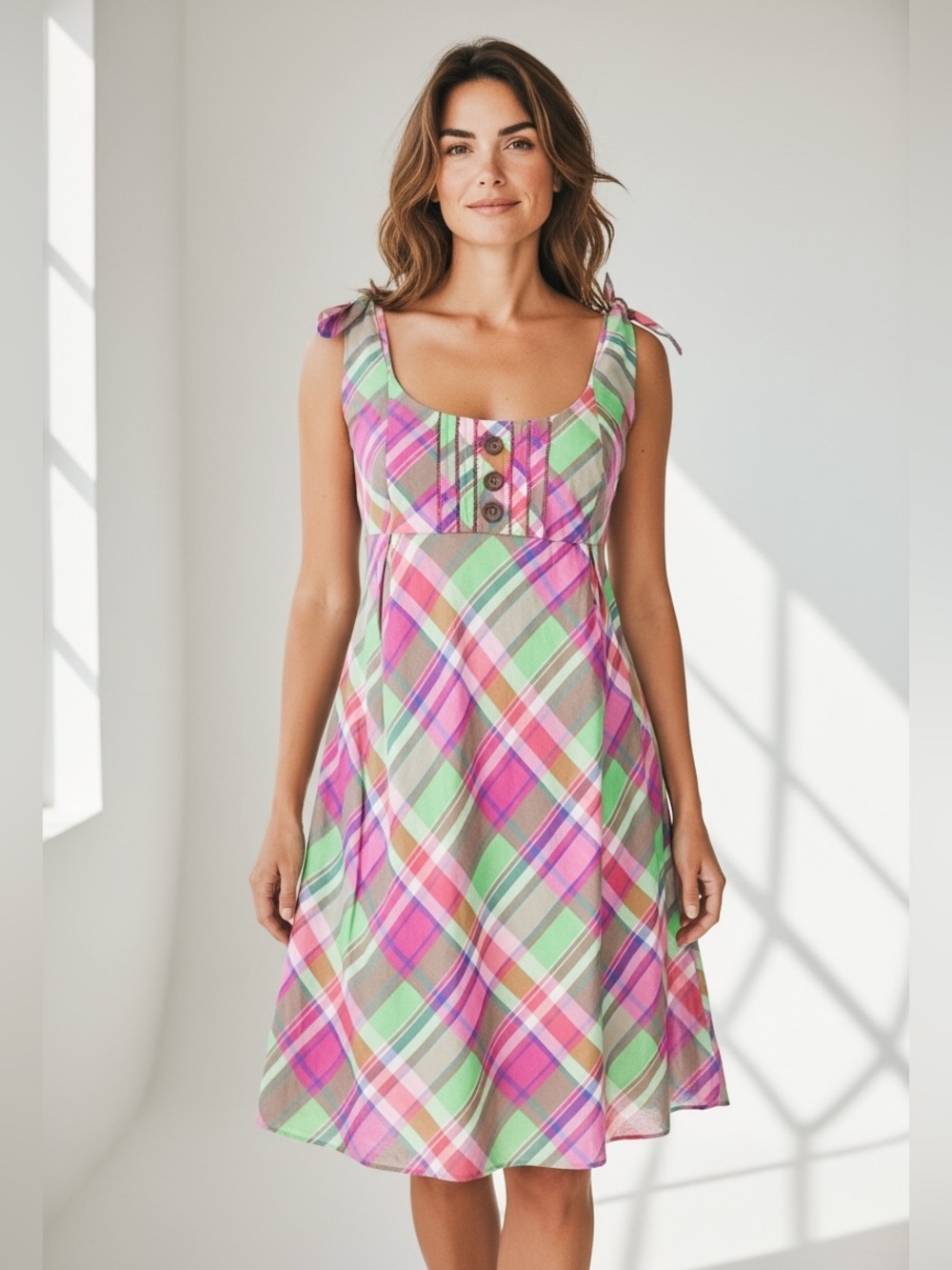 Lilly Pulitzer Vibrant Plaid Sleeveless Dress with Buttons